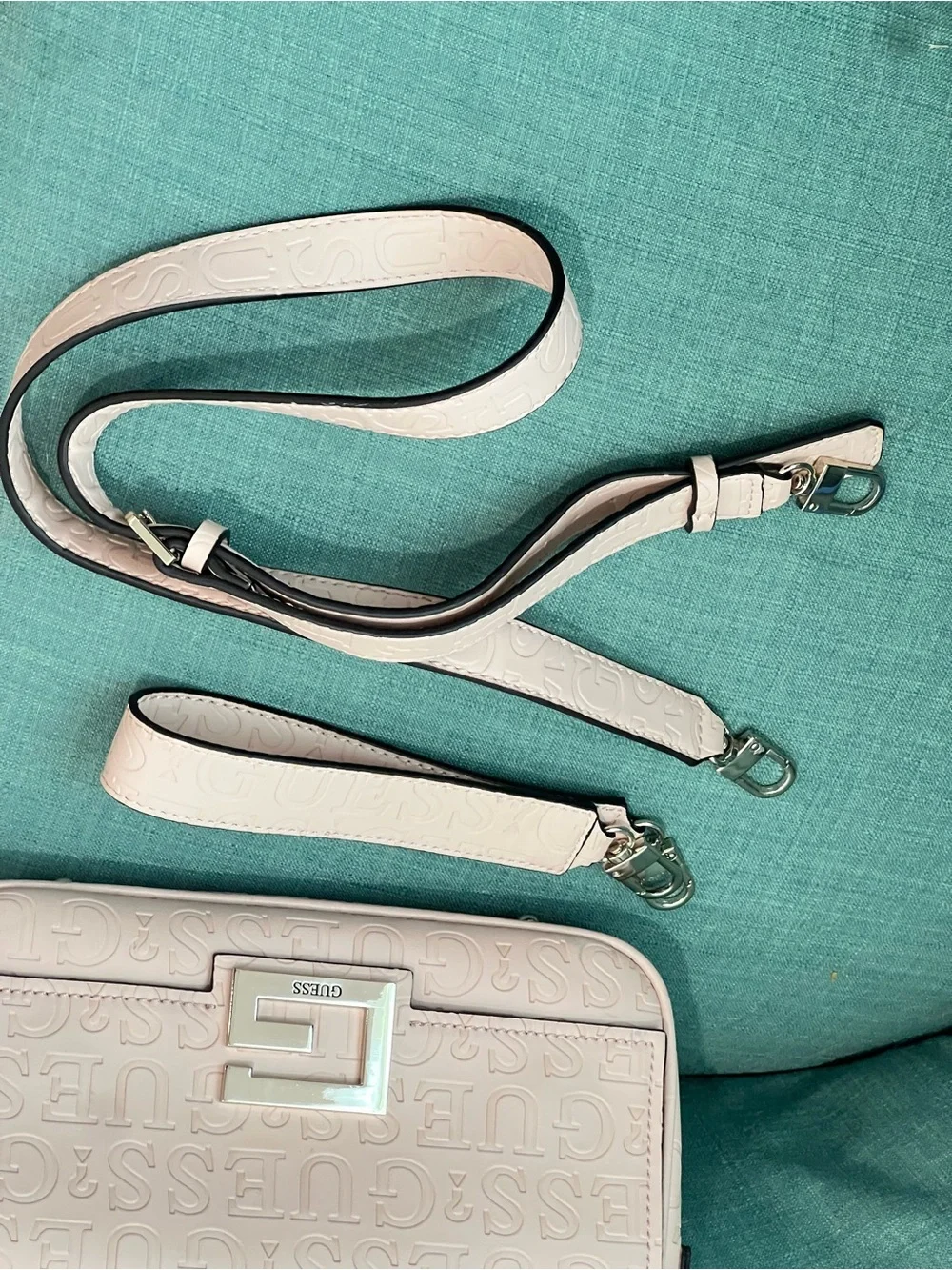 Guess Blush Pink Embossed G-Clasp Shoulder Bag